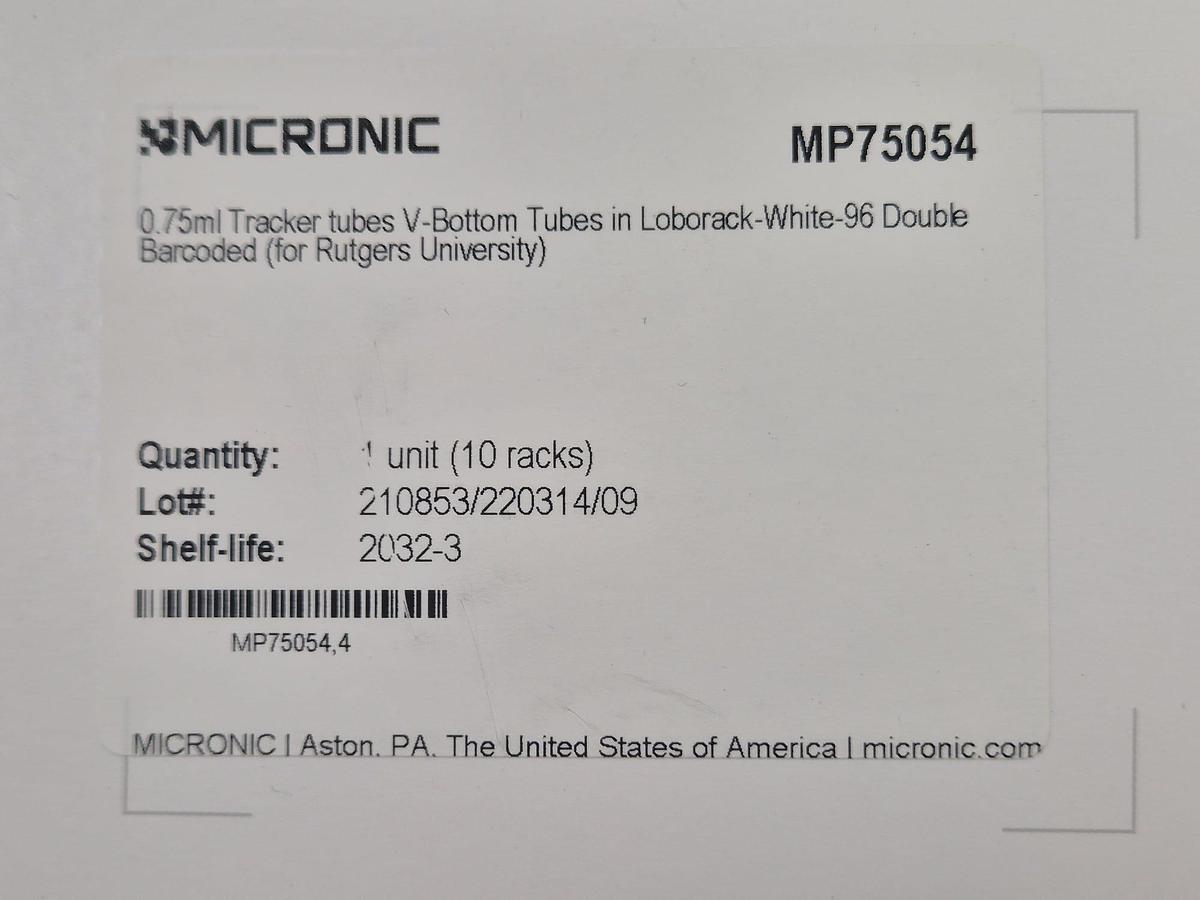 New Micronic 0.75ml Tracker Tubes V Bottom MP75054 - Lab Organisation & Storage, photo 4