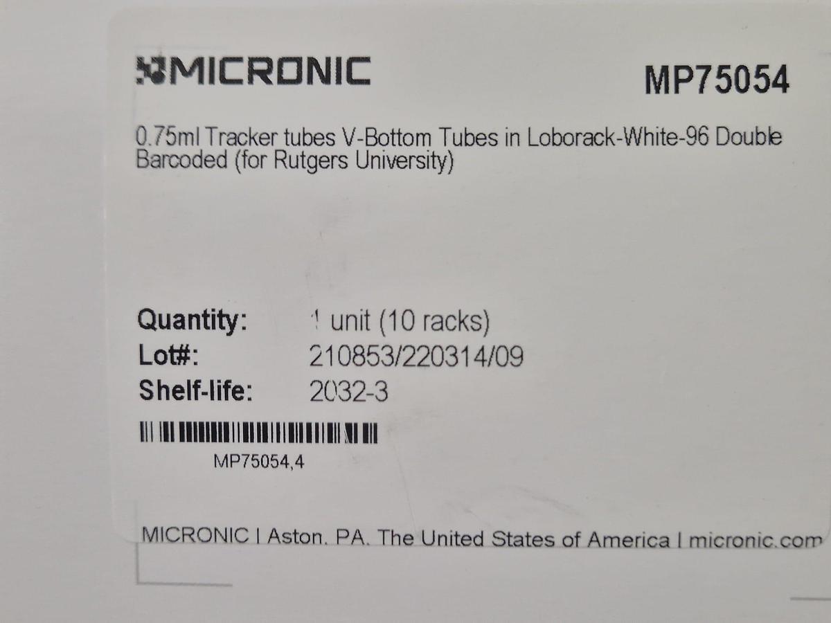 New Micronic 0.75ml Tracker Tubes V Bottom MP75054 - Lab Organisation & Storage, photo 7