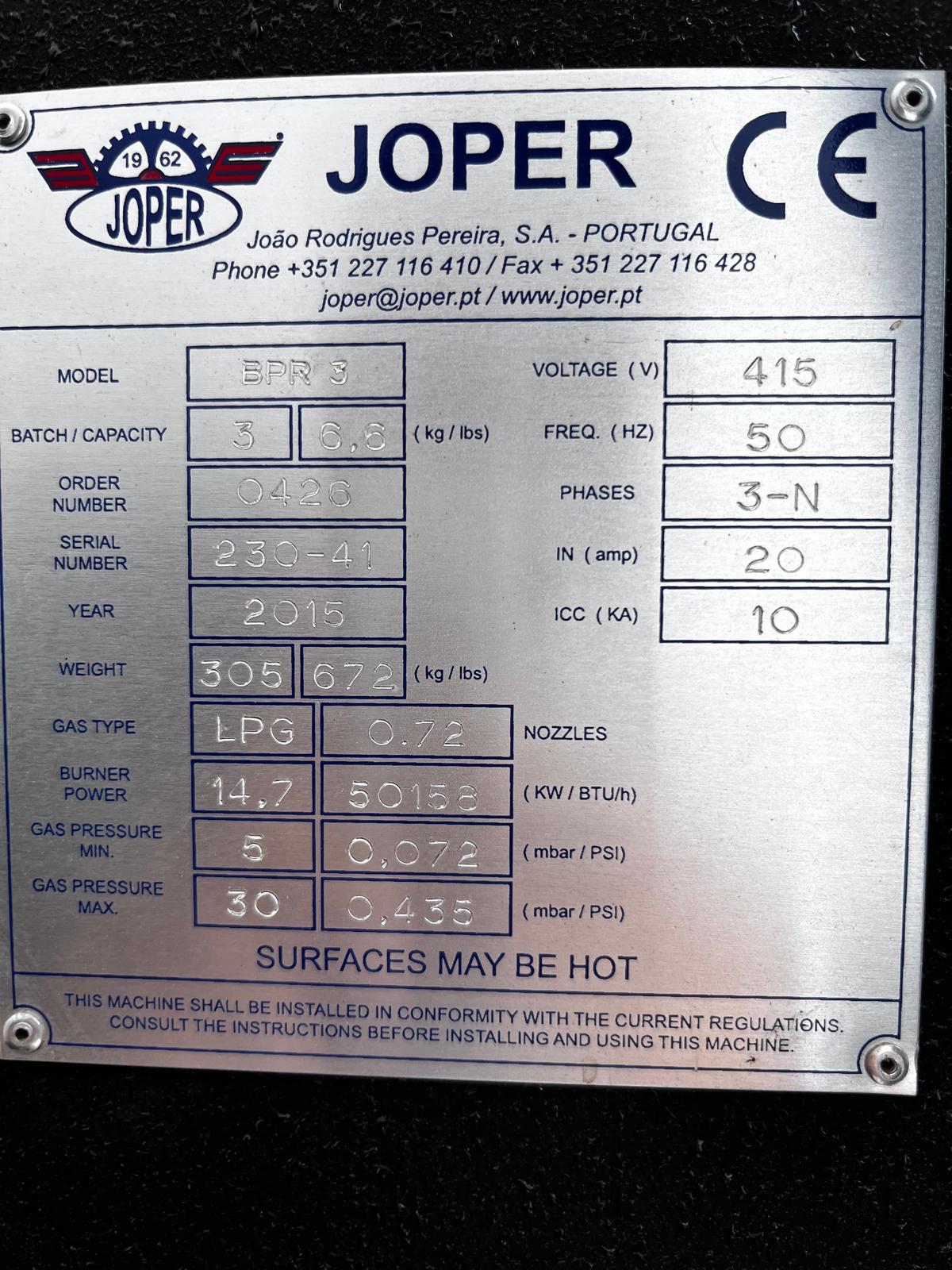 Used Joper BPR 3 - Roasters, photo 10